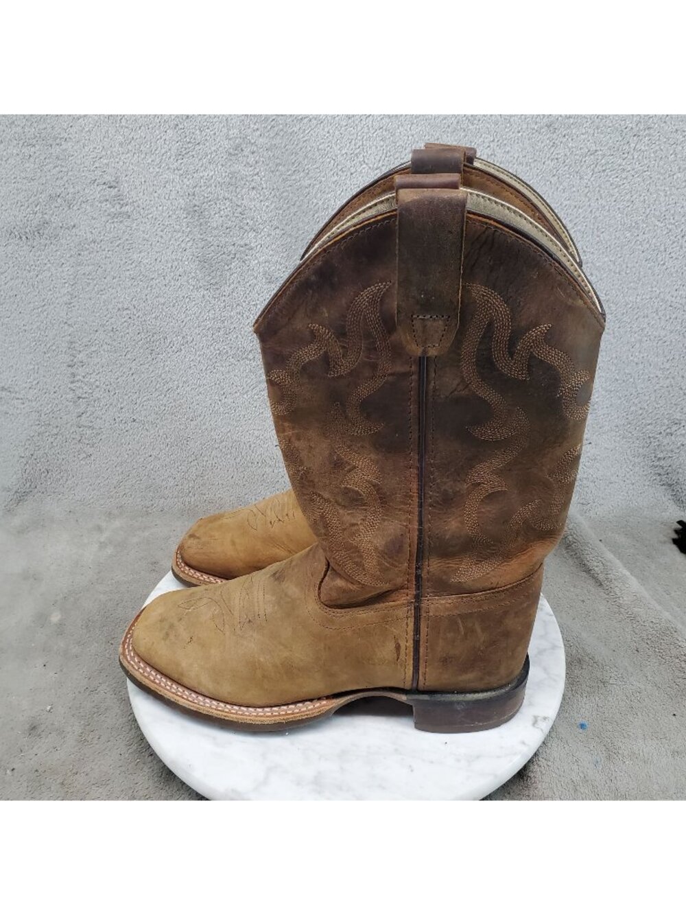 Old West Shoes Boys Size 4.5 Brown Leather Western Cowboy Boots *Read*
